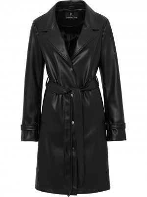 Пальто из искусственной кожи с поясом Unreal Fur. Цвет: черный