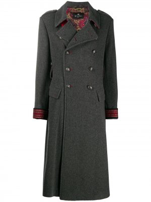 Длинное двубортное пальто Etro. Цвет: серый