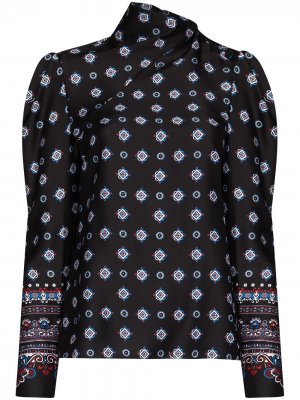Блузка с пышными рукавами и геометричным принтом Erdem. Цвет: черный