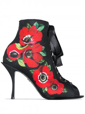 Ботильоны из джерси с цветочным принтом Dolce & Gabbana. Цвет: черный
