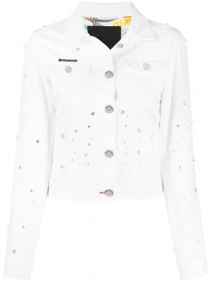 Джинсовая куртка с кристаллами Philipp Plein. Цвет: белый