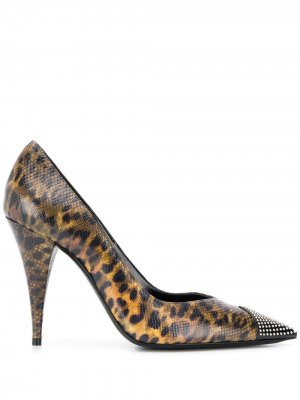 Туфли-лодочки с леопардовым принтом и заклепками Saint Laurent. Цвет: коричневый