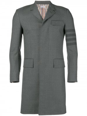 Пальто длины миди с полосками 4-Bar Thom Browne. Цвет: серый