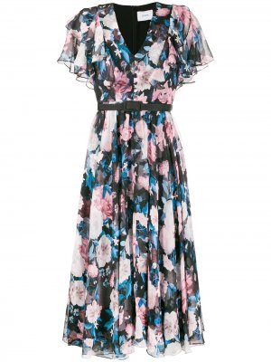 Расклешенное платье с цветочным принтом Erdem. Цвет: черный