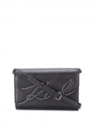 Поясная сумка K/Signature с эффектом металлик Karl Lagerfeld. Цвет: черный