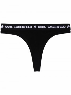 Трусы-стринги с логотипом на поясе Karl Lagerfeld. Цвет: черный