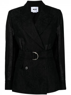 Двубортный пиджак с цветочным кружевом MSGM. Цвет: черный
