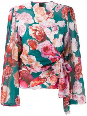 Блузка с цветочным принтом и запахом Pinko. Цвет: зеленый