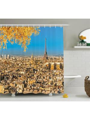Фотоштора для ванной Осень в Париже, 180*200 см Magic Lady. Цвет: бежевый, голубой