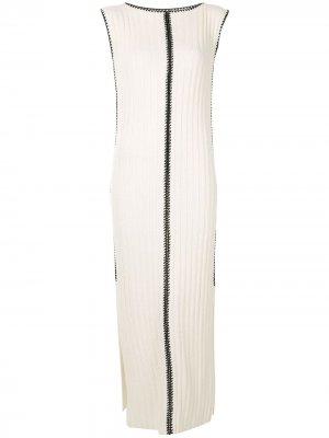 Платье в рубчик с контрастной строчкой Jil Sander. Цвет: белый