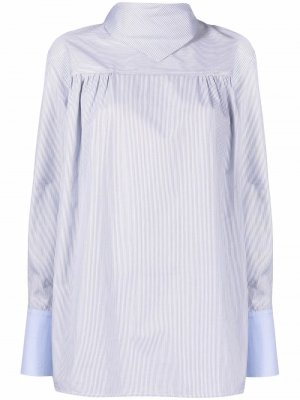 Полосатая рубашка с высоким воротником Victoria Beckham. Цвет: синий