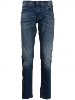 Прямые джинсы с эффектом потертости Emporio Armani. Цвет: синий