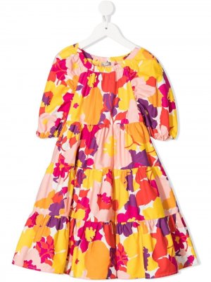 Ярусное платье с цветочным принтом Il Gufo. Цвет: желтый