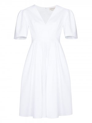 Платье миди из ткани пике Alexander McQueen. Цвет: белый