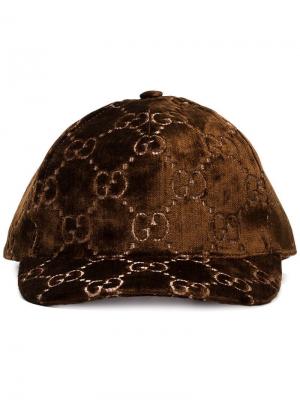 Бейсбольная кепка с вышитым узором GG Gucci. Цвет: коричневый