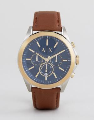 Часы-хронограф с коричневым кожаным ремешком  AX2612 Armani Exchange. Цвет: коричневый
