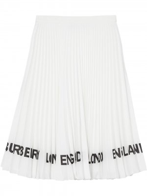 Плиссированная юбка с логотипом Burberry. Цвет: белый