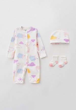 Комбинезон, носки и шапка Carter’s. Цвет: белый