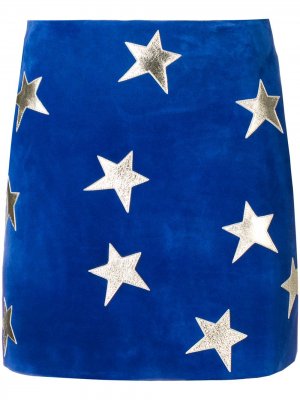Юбка мини с нашивками в форме звезд Saint Laurent. Цвет: синий