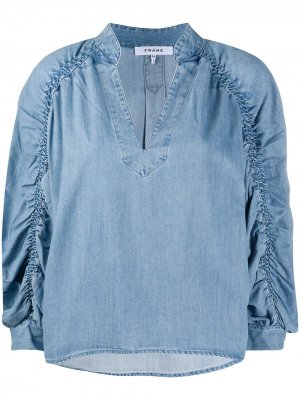 Джинсовая блузка со сборками FRAME. Цвет: синий