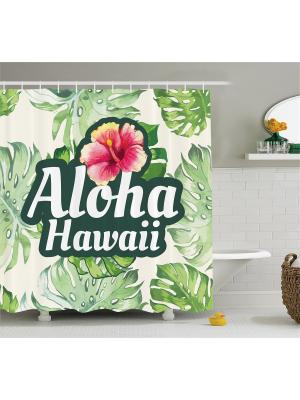 Фотоштора для ванной Aloha Hawaii, 180*200 см Magic Lady. Цвет: зеленый, белый, красный, розовый