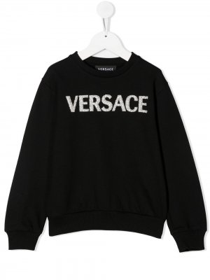 Толстовка с логотипом и блестками Young Versace. Цвет: черный