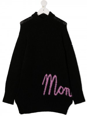 Платье-джемпер вязки интарсия Moncler Enfant. Цвет: черный