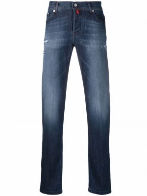 Прямые джинсы с эффектом потертости Kiton. Цвет: синий
