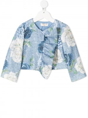 Твидовый пиджак с цветочным принтом Monnalisa. Цвет: синий