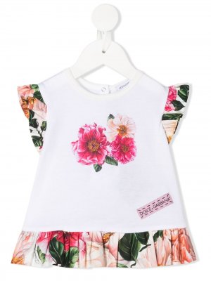 Платье с цветочным принтом Dolce & Gabbana Kids. Цвет: белый