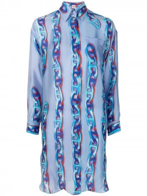 Платье-рубашка pre-owned с принтом Chaine dAncre Hermès. Цвет: синий