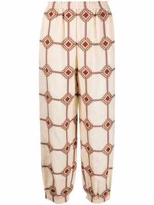 Зауженные брюки с геометричной вышивкой Tory Burch. Цвет: нейтральные цвета