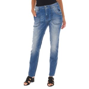 Длинные джинсовые брюки с эффектом потертости и прямым краем 10DB50245 женщина MET