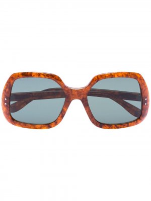 Массивные солнцезащитные очки черепаховой расцветки Gucci Eyewear. Цвет: коричневый