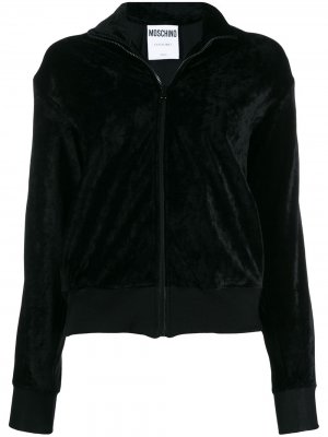Бархатная куртка на молнии с логотипом Moschino. Цвет: черный