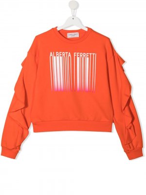 Толстовка с оборками на рукавах и логотипом Alberta Ferretti Kids. Цвет: оранжевый