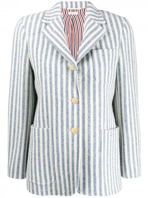 Твидовый пиджак в полоску Thom Browne. Цвет: синий