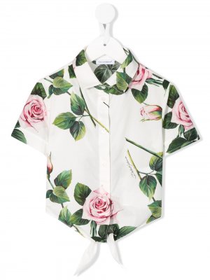 Укороченная рубашка с принтом Dolce & Gabbana Kids. Цвет: белый