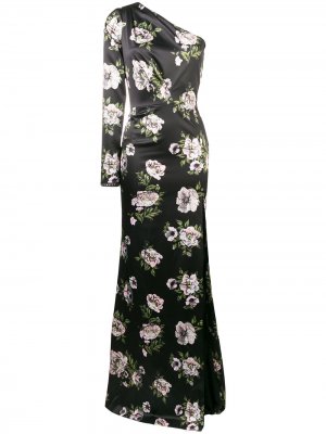 Вечернее платье на одном плече с цветочным принтом Philipp Plein. Цвет: черный