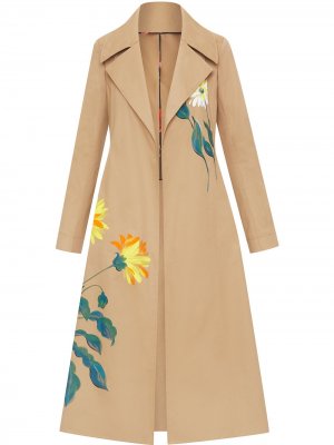 Габардиновое пальто с цветочным принтом Oscar de la Renta. Цвет: нейтральные цвета