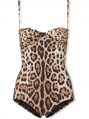 Купальник с леопардовым принтом Dolce & Gabbana. Цвет: коричневый