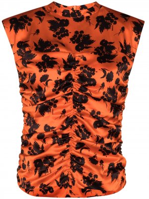 Блузка со сборками и цветочным принтом GANNI. Цвет: оранжевый