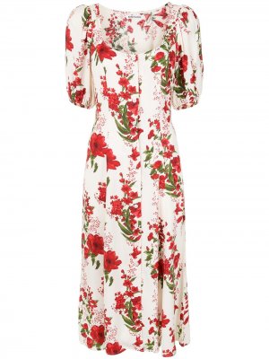 Платье миди Beechwood с цветочным принтом Reformation. Цвет: белый