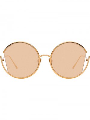 Солнцезащитные очки в круглой оправе Linda Farrow. Цвет: розовый