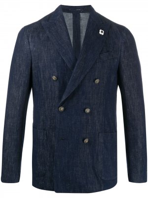Двубортный пиджак из денима Lardini. Цвет: синий